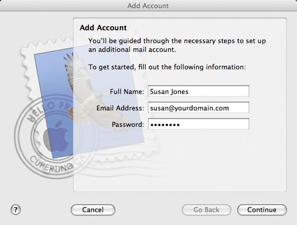 Step 2 in setting up your email account in Apple Mail.