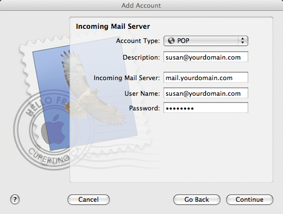 Step 3a in setting up your email account in Apple Mail.