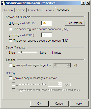 Configure Outlook Express / Windows Live Mail to use the relay server.